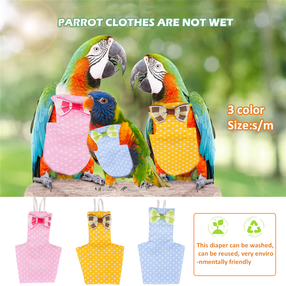 Handmade Adjustable Pet Bird Diaper Suit Cockatiel Parrot Pigeon Clothes Pink Yellow Blue S M Sizes - 1