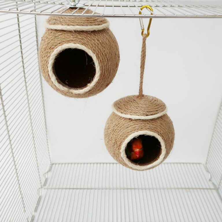 Cockatiel Breeding Nest Natural Coconut Shell Parrot Cage With Rope Weaving