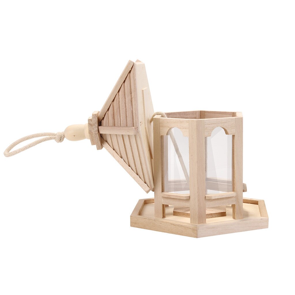 Vintage Wooden Bird Feeder House Birdhouse Hanging Nest With Loop Home Garden Yard Outdoor Pet Decors Hexagon Shaped - 5