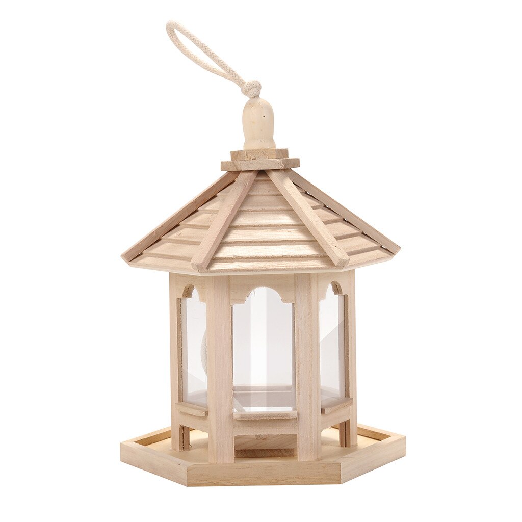 Vintage Wooden Bird Feeder House Birdhouse Hanging Nest With Loop Home Garden Yard Outdoor Pet Decors Hexagon Shaped - 6