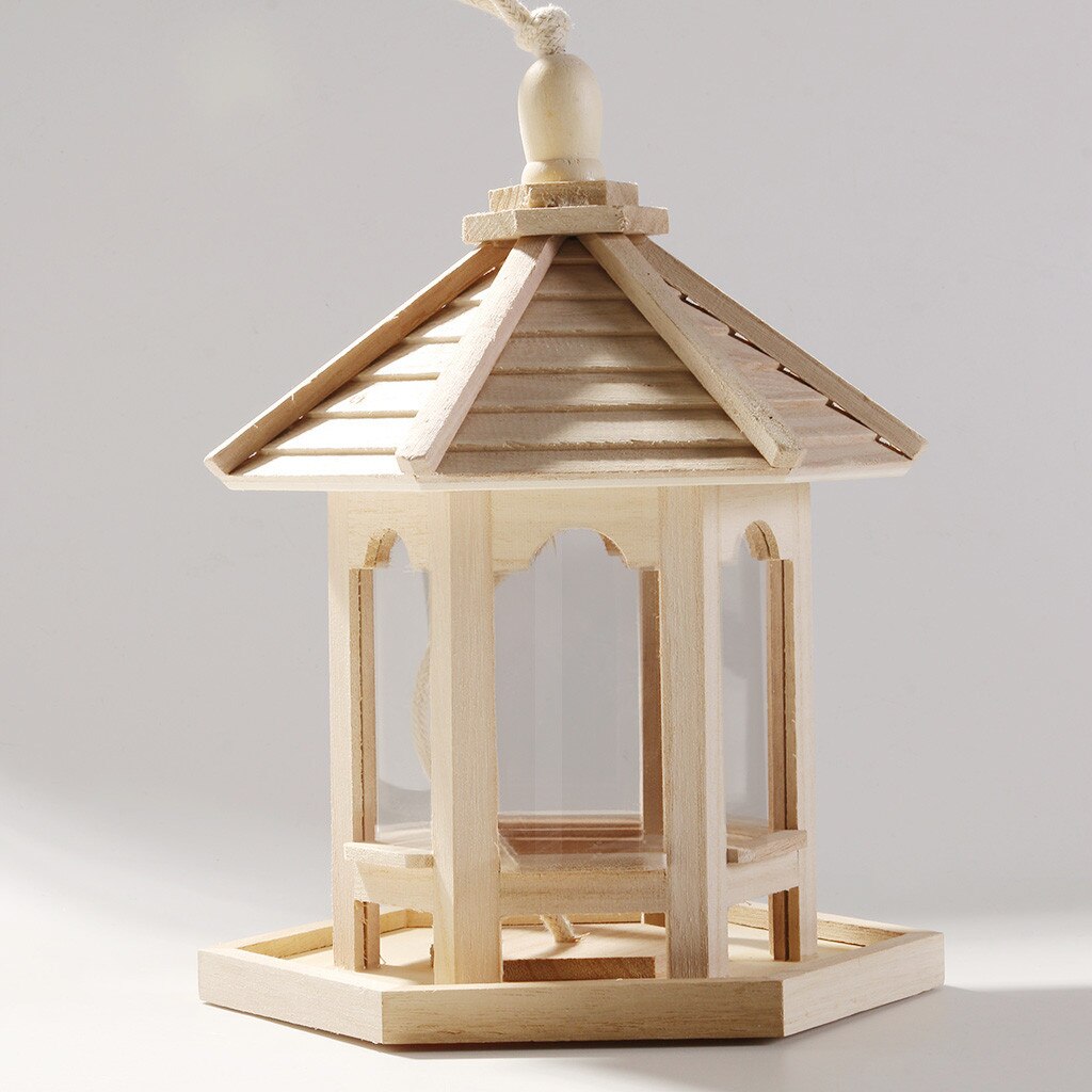 Vintage Wooden Bird Feeder House Birdhouse Hanging Nest With Loop Home Garden Yard Outdoor Pet Decors Hexagon Shaped - 3