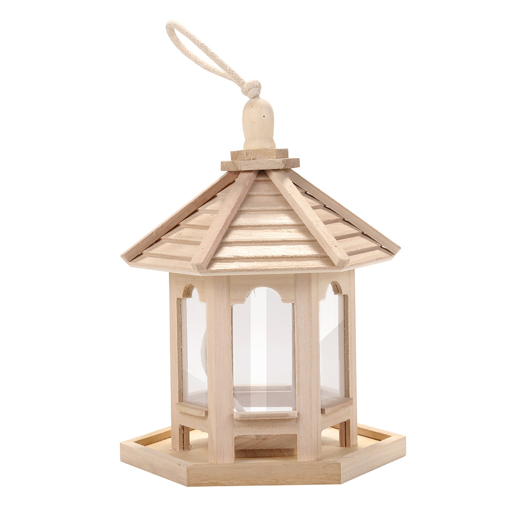 Large 1000ml Capacity Wooden Bird Feeder Hexagon Shape With Roof Wild Feed Dispenser For Garden Yard Dcor - 2