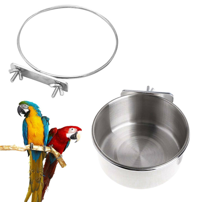 Stainless Steel Bird Cage Coop Cup Durable Food Feeder Water Bowl For Parrots Macaws - 3