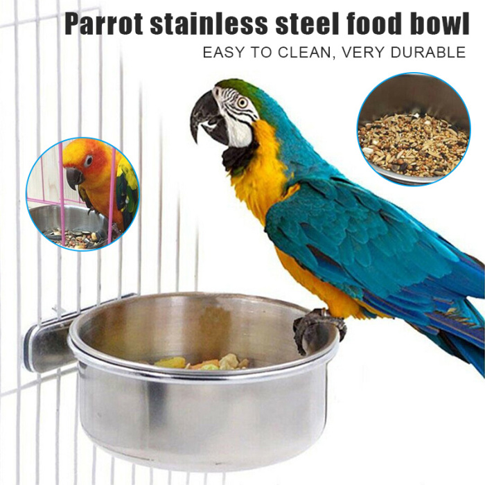 Stainless Steel Bird Cage Coop Cup Durable Food Feeder Water Bowl For Parrots Macaws - 1