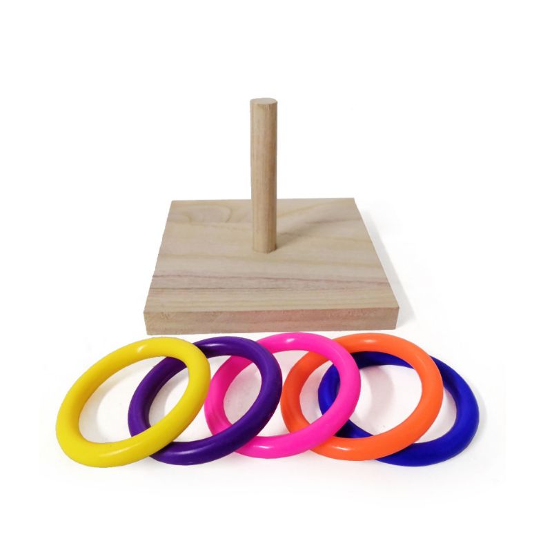 Wooden Bird Educational Toys Lovebird Parakeet Intelligence Training Stacking Rings Parrot Platform Pet Toy - 2