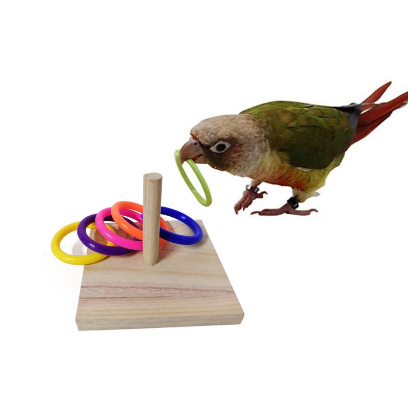 Wooden Bird Educational Toys Lovebird Parakeet Intelligence Training Stacking Rings Parrot Platform Pet Toy - 1