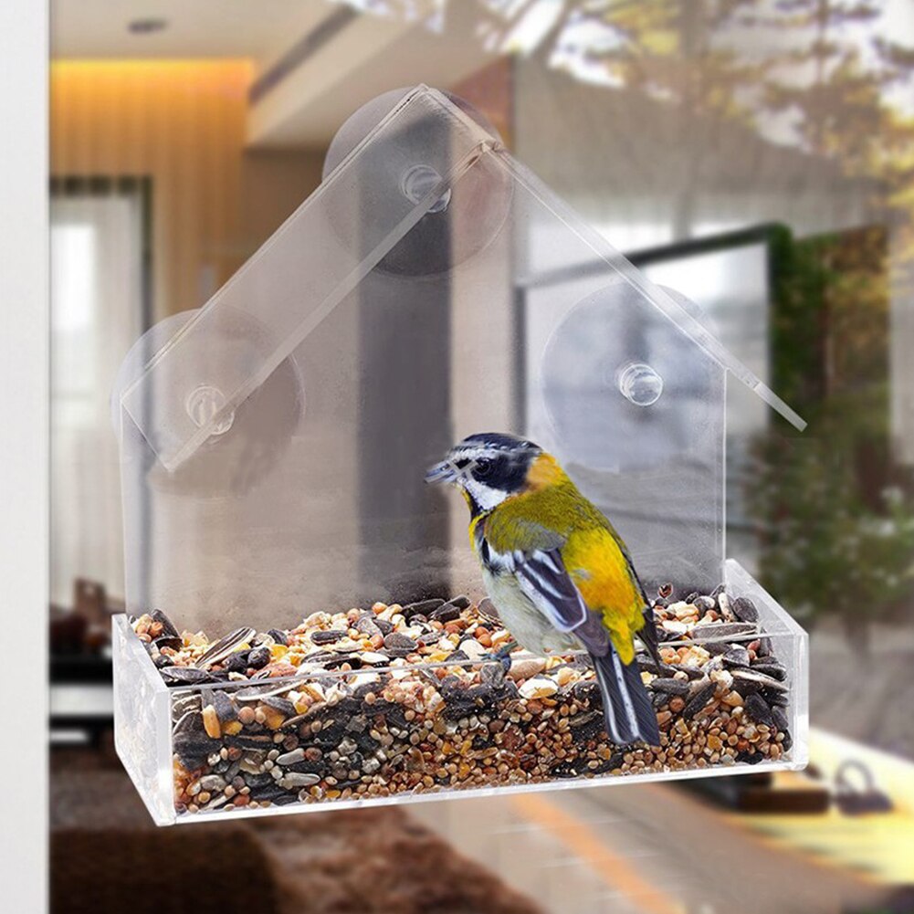 Transparent Acrylic Window Bird Feeder Squirrelproof Houseshaped Adsorption Mechanism Ideal For Birdwatching Durable Material - 5