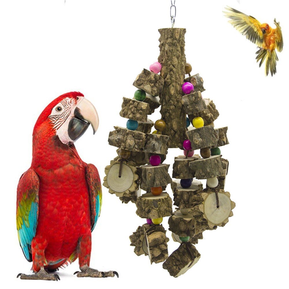 Natural Wood Large Parrot Toy Ideal For African Grey Macaws Cockatoos Eclectus Amazon Birds - 1