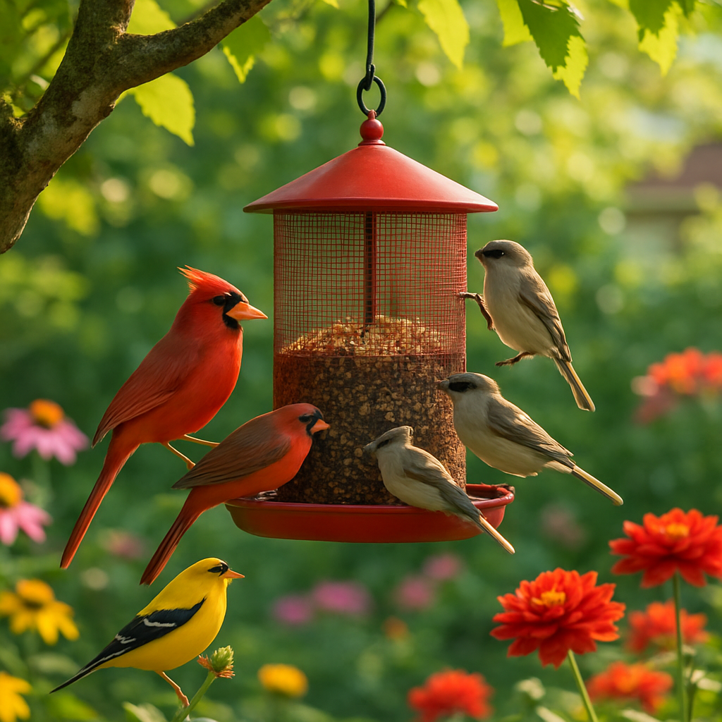 Discover the Benefits of an Attractive Red Metal Mesh Bird Feeder for Garden Decor  